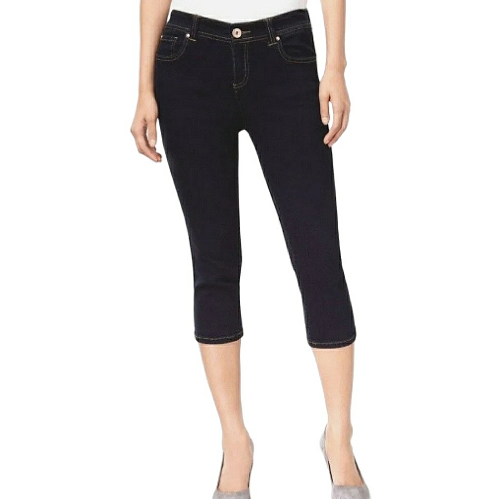 INC Straight Crop Leg Mid Rise Curvy Contoured Fit Dark Denim Capri Jeans 6 NWT